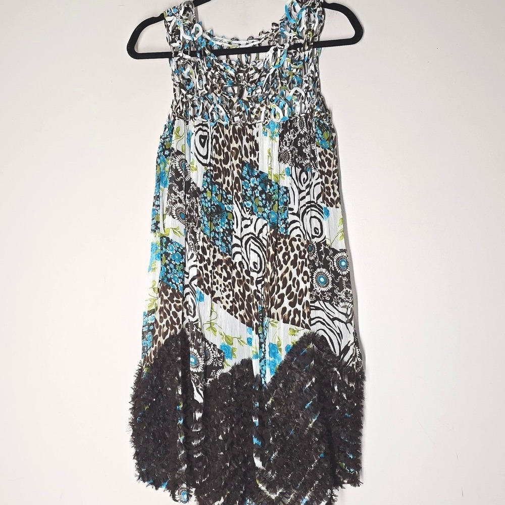 Vintage 90s Alberto‎ Makali Sheer Mini Boho Dress Size S Art to Wear Maximalist